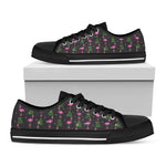 Pink Christmas Flamingo Pattern Print Black Low Top Shoes