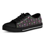 Pink Christmas Flamingo Pattern Print Black Low Top Shoes