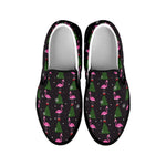 Pink Christmas Flamingo Pattern Print Black Slip On Shoes