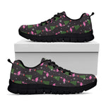 Pink Christmas Flamingo Pattern Print Black Sneakers