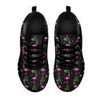 Pink Christmas Flamingo Pattern Print Black Sneakers