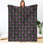 Pink Christmas Flamingo Pattern Print Blanket