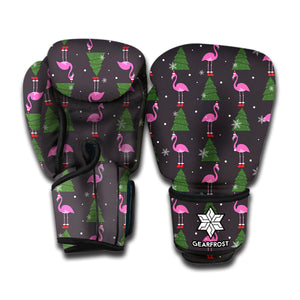 Pink Christmas Flamingo Pattern Print Boxing Gloves