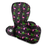 Pink Christmas Flamingo Pattern Print Boxing Gloves