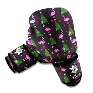 Pink Christmas Flamingo Pattern Print Boxing Gloves