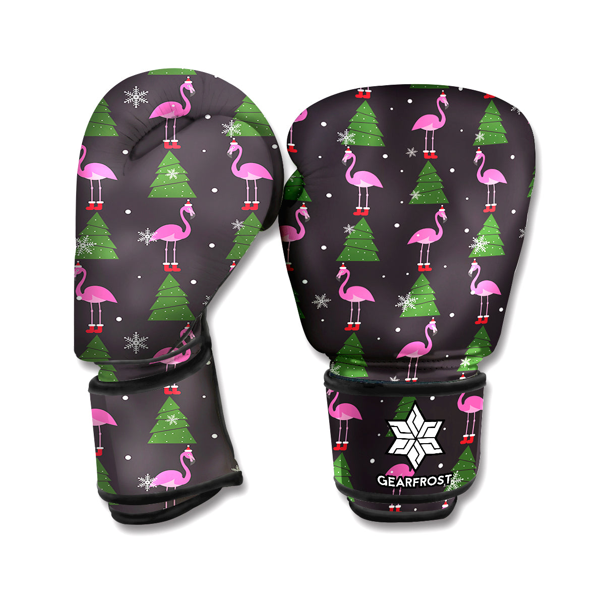 Pink Christmas Flamingo Pattern Print Boxing Gloves