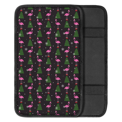 Pink Christmas Flamingo Pattern Print Car Center Console Cover