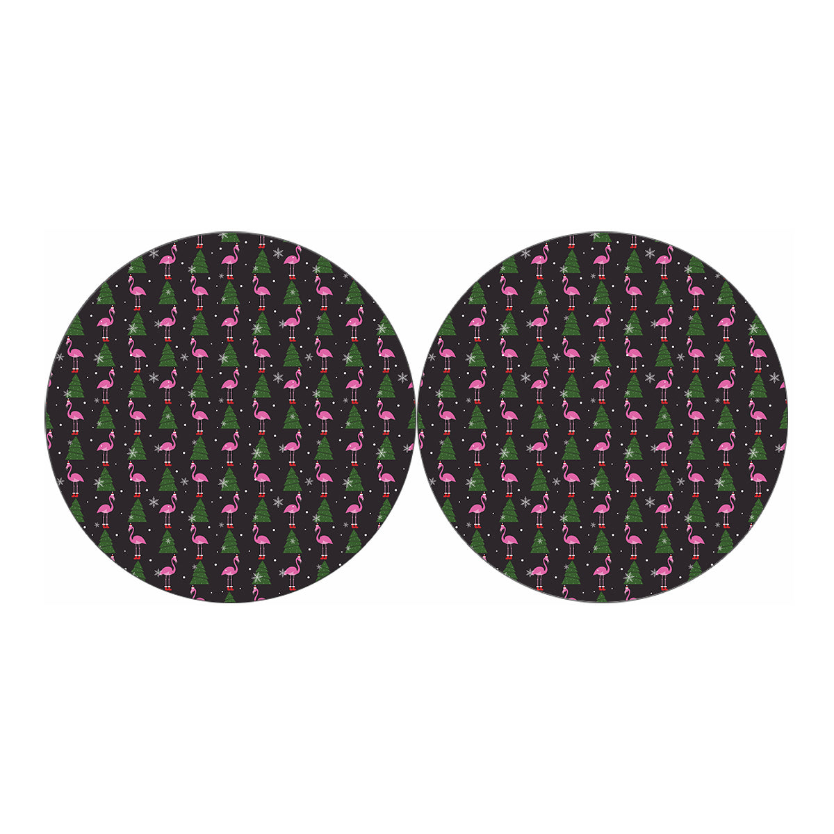 Pink Christmas Flamingo Pattern Print Car Coasters