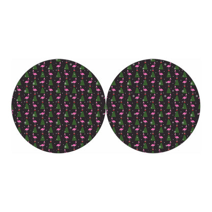 Pink Christmas Flamingo Pattern Print Car Coasters