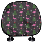 Pink Christmas Flamingo Pattern Print Car Headrest Covers