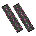 Pink Christmas Flamingo Pattern Print Car Seat Belt Covers