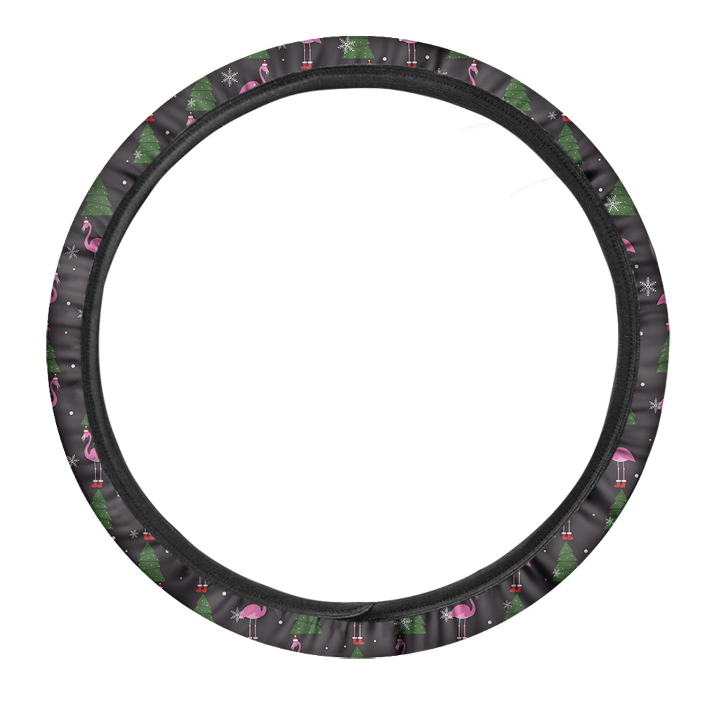 Pink Christmas Flamingo Pattern Print Car Steering Wheel Cover