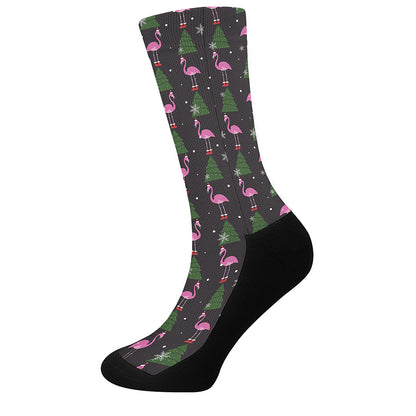 Pink Christmas Flamingo Pattern Print Crew Socks
