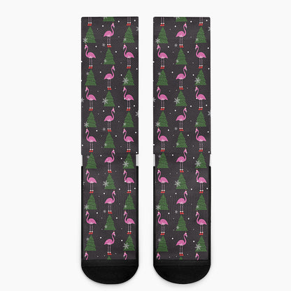 Pink Christmas Flamingo Pattern Print Crew Socks