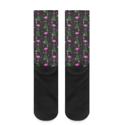 Pink Christmas Flamingo Pattern Print Crew Socks