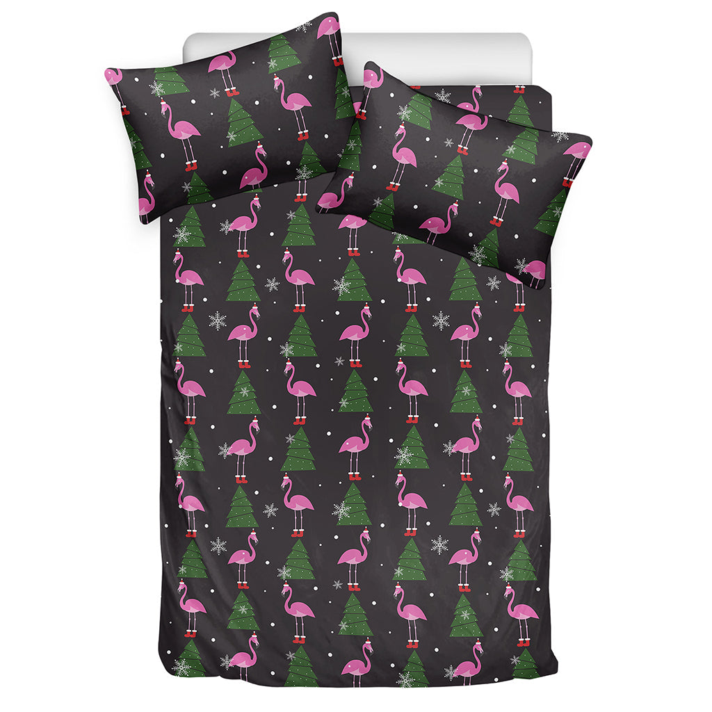 Pink Christmas Flamingo Pattern Print Duvet Cover Bedding Set