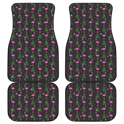 Pink Christmas Flamingo Pattern Print Front and Back Car Floor Mats