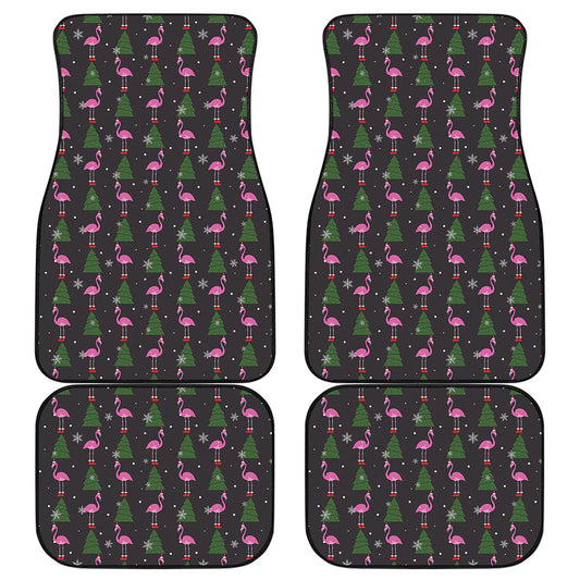Pink Christmas Flamingo Pattern Print Front and Back Car Floor Mats
