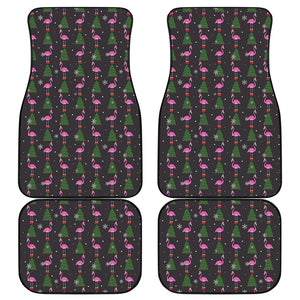 Pink Christmas Flamingo Pattern Print Front and Back Car Floor Mats