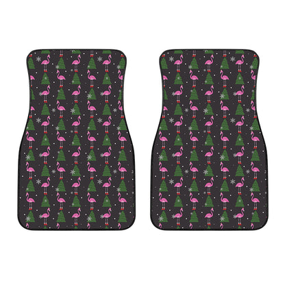 Pink Christmas Flamingo Pattern Print Front Car Floor Mats