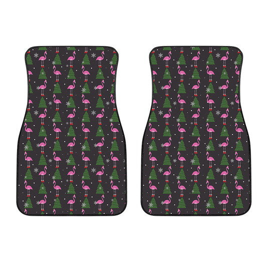 Pink Christmas Flamingo Pattern Print Front Car Floor Mats