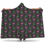 Pink Christmas Flamingo Pattern Print Hooded Blanket