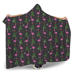 Pink Christmas Flamingo Pattern Print Hooded Blanket