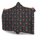 Pink Christmas Flamingo Pattern Print Hooded Blanket