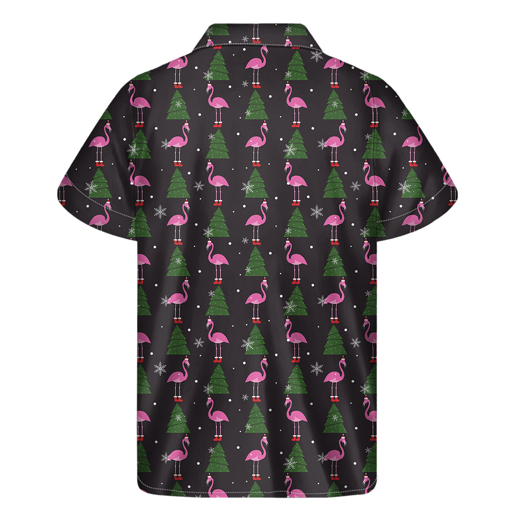 Pink Christmas Flamingo Pattern Print Men's Short Sleeve Shirt