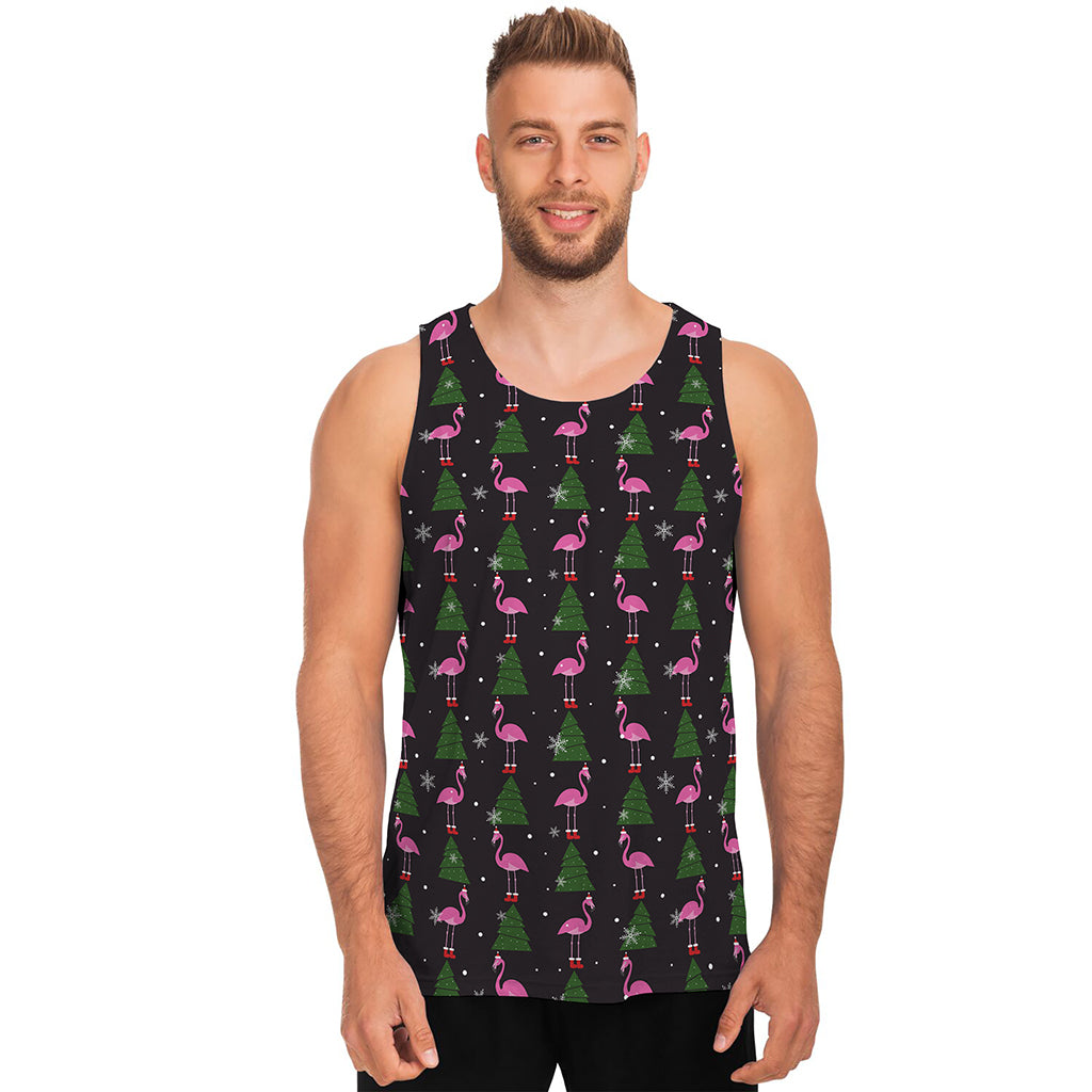 Pink Christmas Flamingo Pattern Print Men's Tank Top