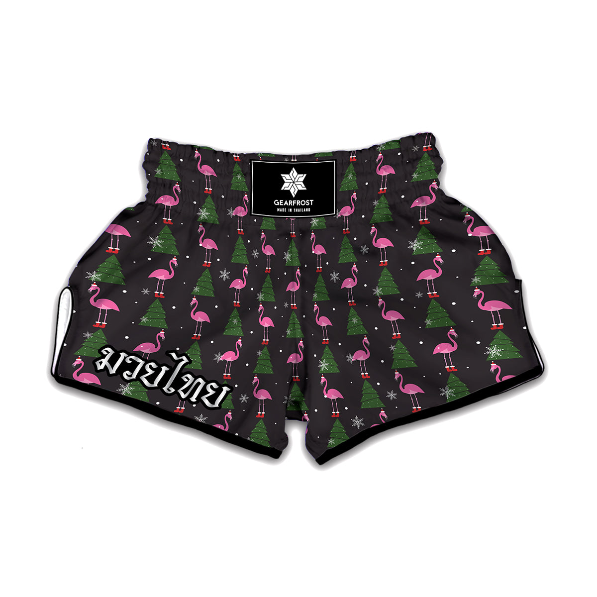 Pink Christmas Flamingo Pattern Print Muay Thai Boxing Shorts
