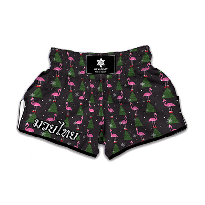 Pink Christmas Flamingo Pattern Print Muay Thai Boxing Shorts