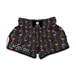 Pink Christmas Flamingo Pattern Print Muay Thai Boxing Shorts