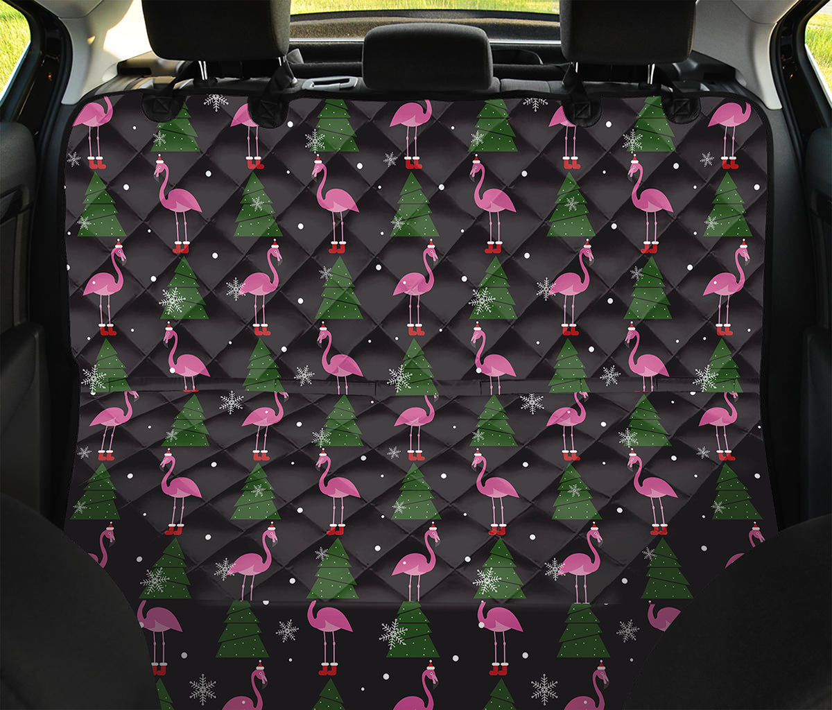 Pink Christmas Flamingo Pattern Print Pet Car Back Seat Cover