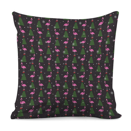 Pink Christmas Flamingo Pattern Print Pillow Cover