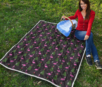 Pink Christmas Flamingo Pattern Print Quilt