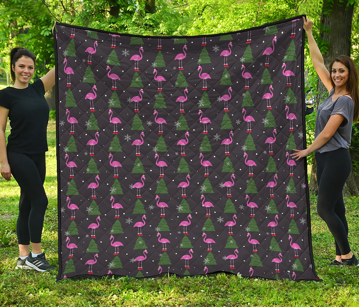 Pink Christmas Flamingo Pattern Print Quilt