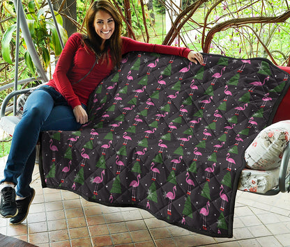 Pink Christmas Flamingo Pattern Print Quilt