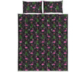 Pink Christmas Flamingo Pattern Print Quilt Bed Set