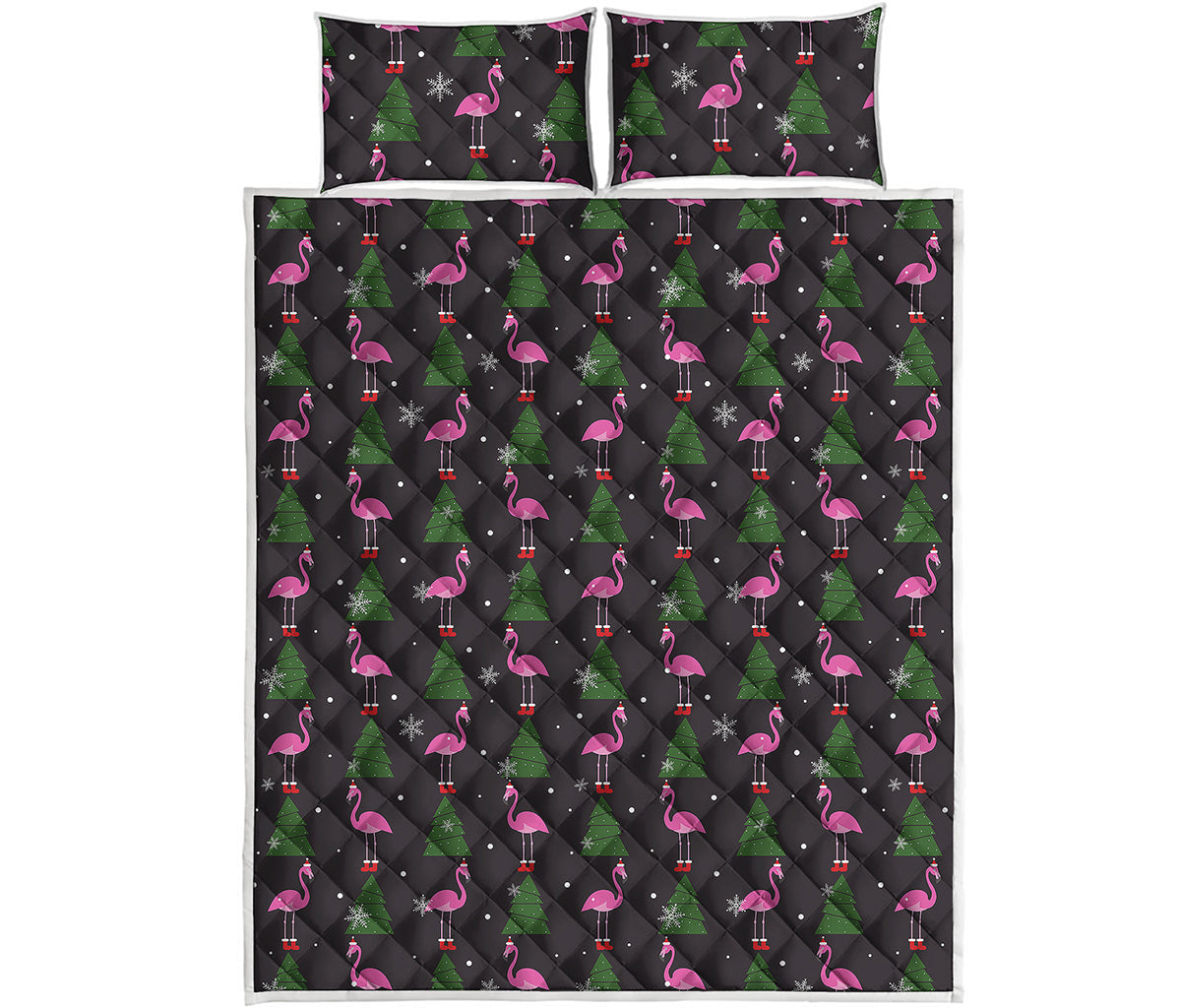 Pink Christmas Flamingo Pattern Print Quilt Bed Set
