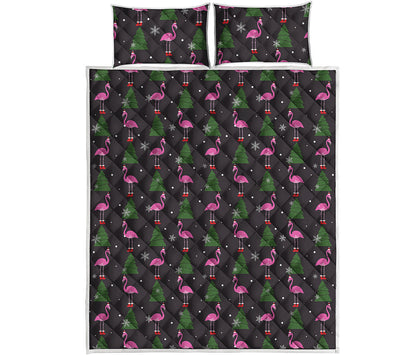 Pink Christmas Flamingo Pattern Print Quilt Bed Set