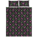 Pink Christmas Flamingo Pattern Print Quilt Bed Set
