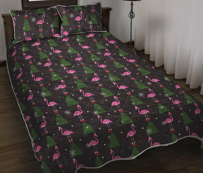 Pink Christmas Flamingo Pattern Print Quilt Bed Set
