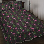 Pink Christmas Flamingo Pattern Print Quilt Bed Set