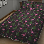 Pink Christmas Flamingo Pattern Print Quilt Bed Set
