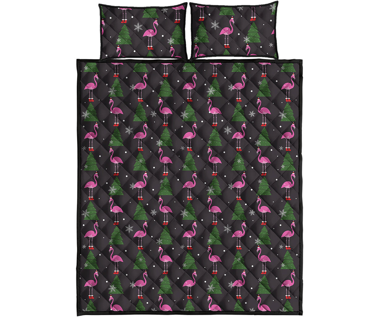 Pink Christmas Flamingo Pattern Print Quilt Bed Set