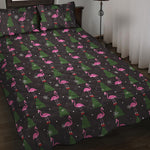 Pink Christmas Flamingo Pattern Print Quilt Bed Set