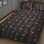 Pink Christmas Flamingo Pattern Print Quilt Bed Set