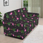 Pink Christmas Flamingo Pattern Print Sofa Cover