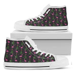 Pink Christmas Flamingo Pattern Print White High Top Shoes